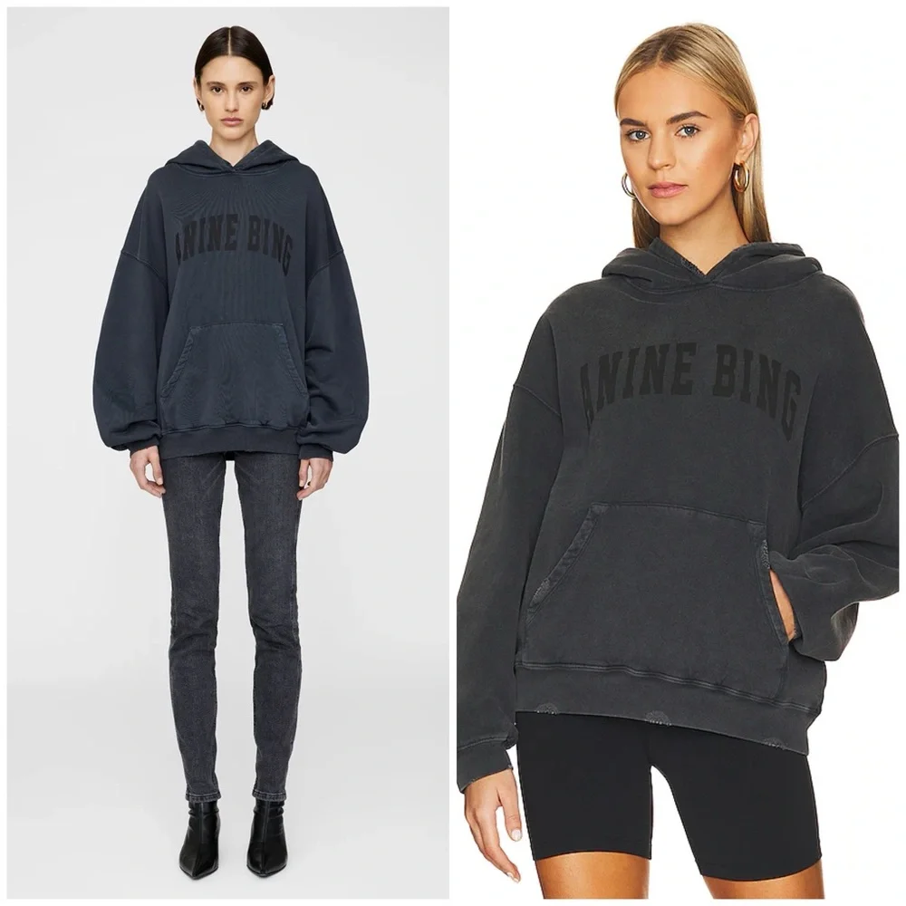 Anine Bing Dark Washed Black Harvey Sweatshirt Size XL - Picture 1 of 4
